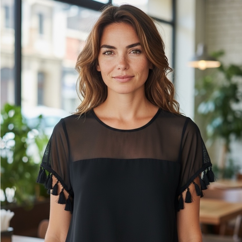 Lulu's Black Mini Dress with Sheer Accents